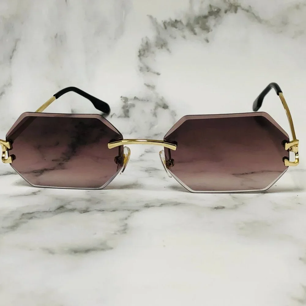 Men Sunglasses Brown‎ Lens Square Gold Frame Street Wear Light Weight Lentes New